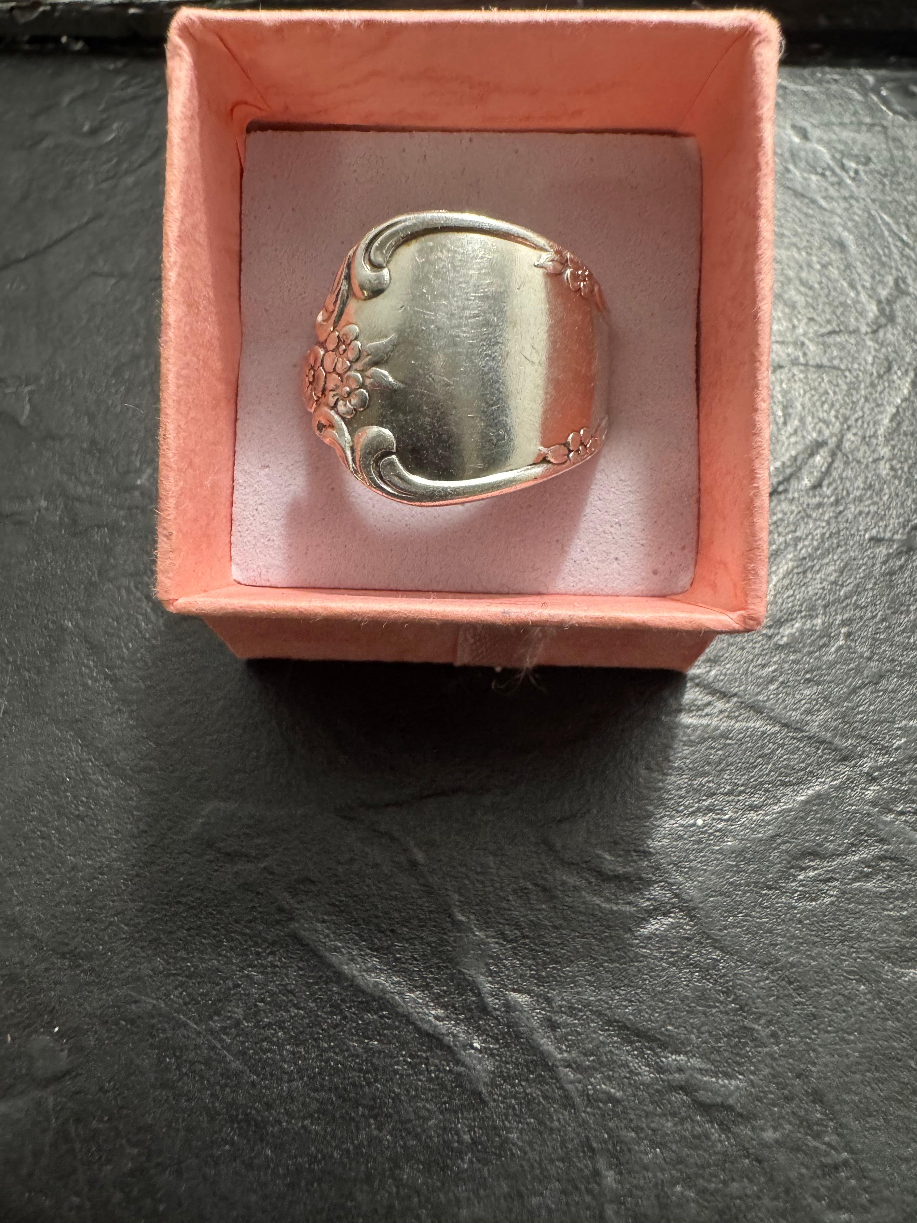 “Quiet Bloom” – Handmade Community Silver Spoon Ring (Size 8) | Floral Vintage Wrap Ring