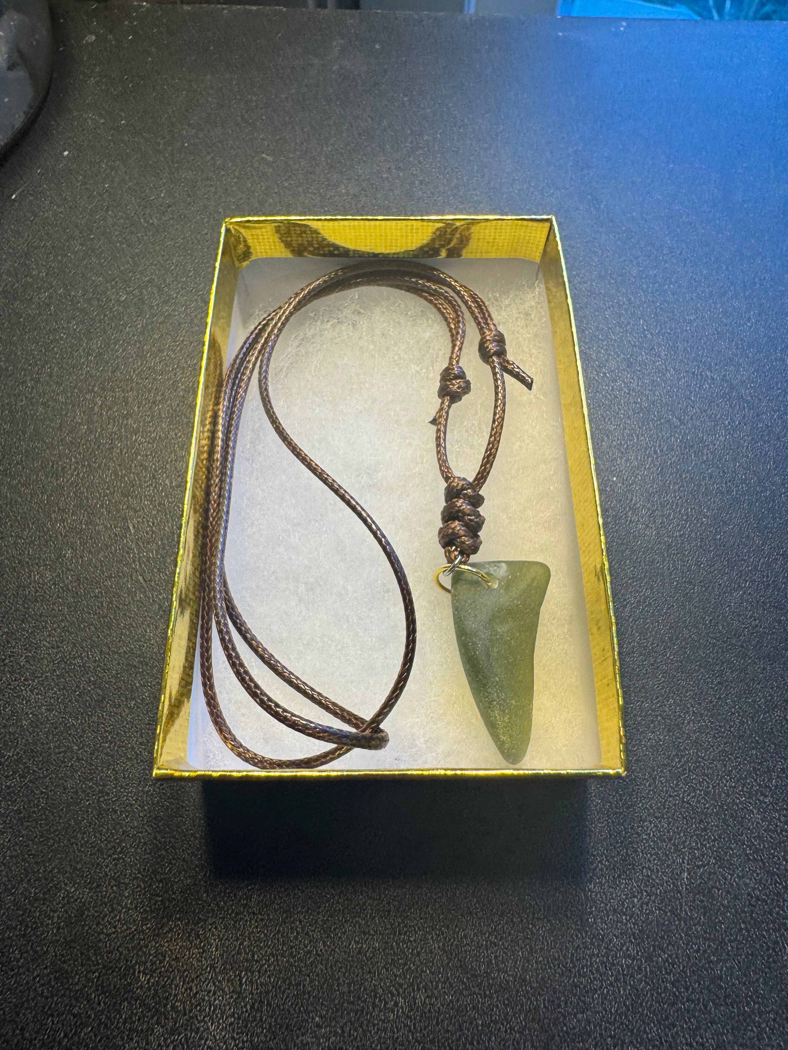Lake Erie Grounded Sea Glass Necklace – Handcrafted Adjustable Cord Pendant