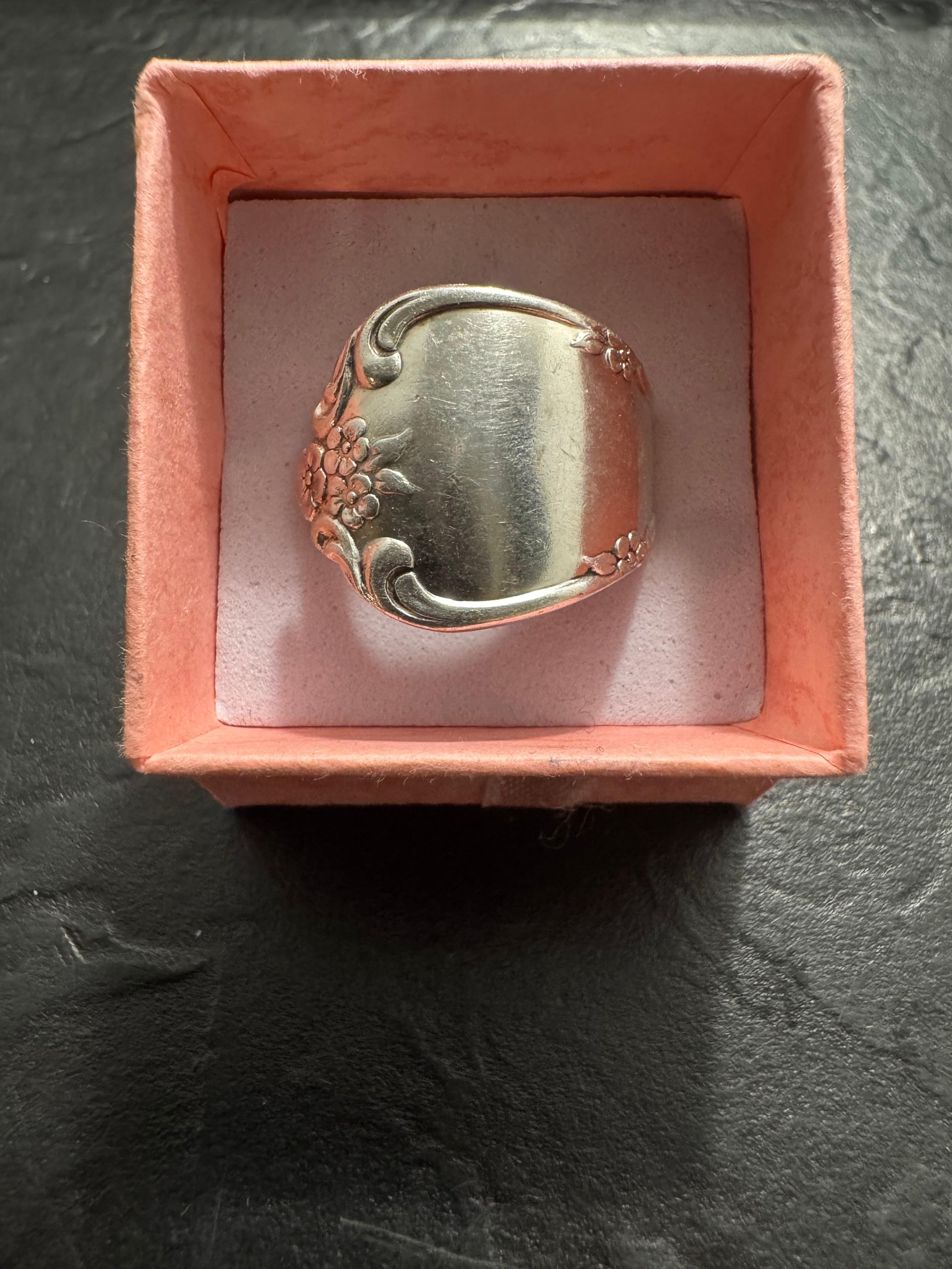 “Quiet Bloom” – Handmade Community Silver Spoon Ring (Size 8) | Floral Vintage Wrap Ring