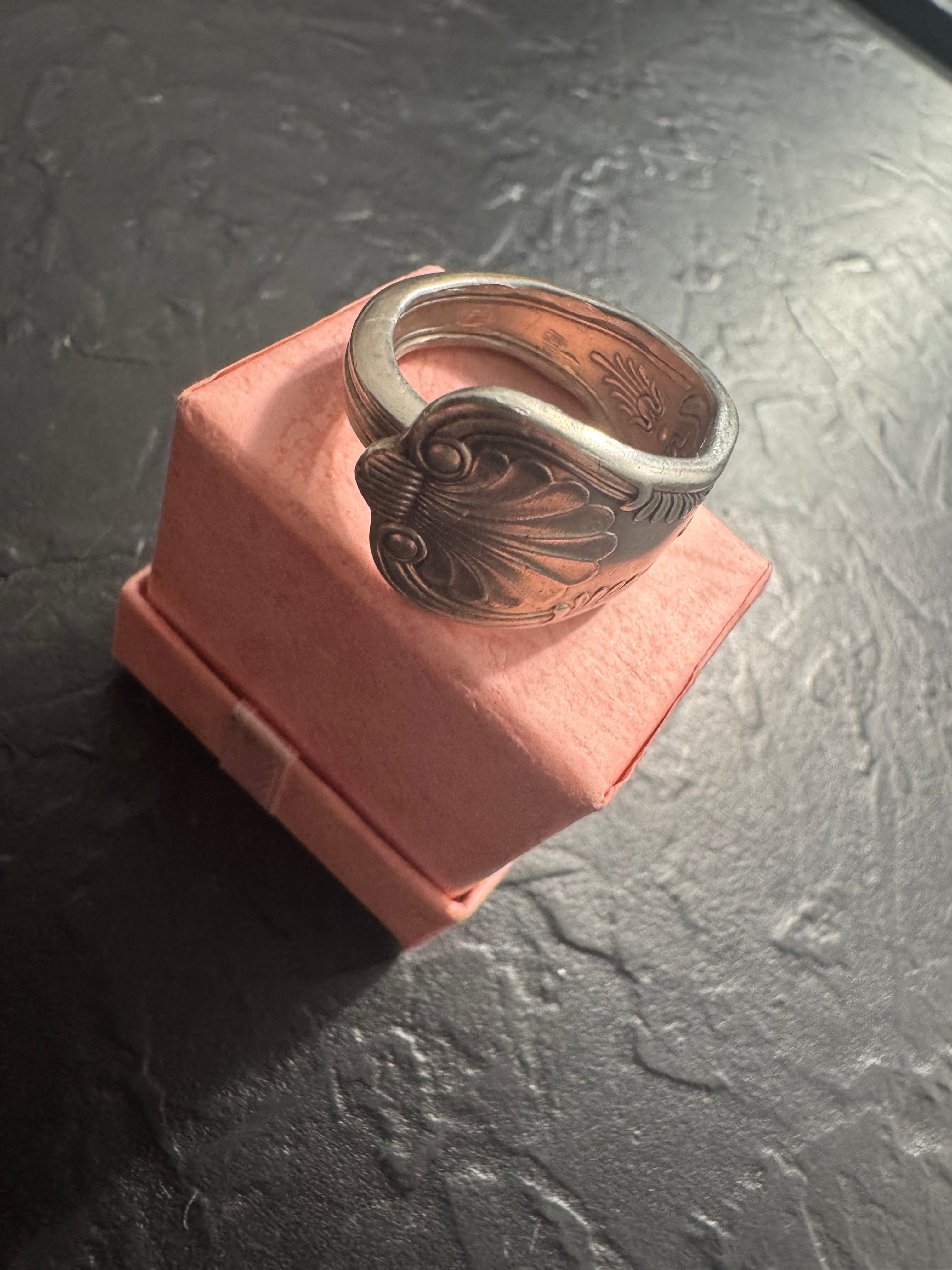Ocean Crest Vintage Spoon Ring – Size 10 – Handmade One-of-a-Kind Silverplate Ring