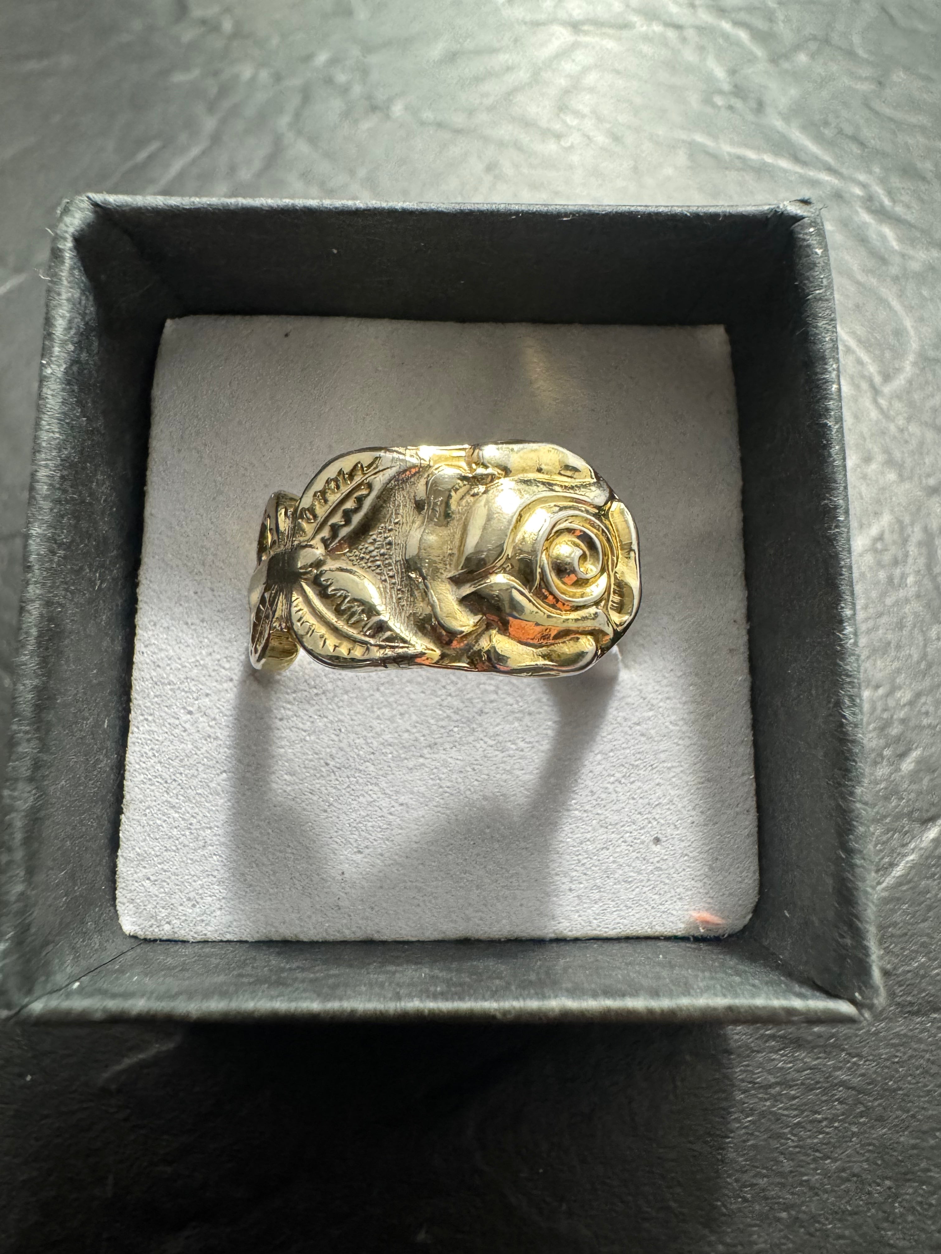 Gold Rose Spoon Ring – Handmade Floral Statement Ring – One of a Kind Size 5 – Featured in Scribe Art Ohio