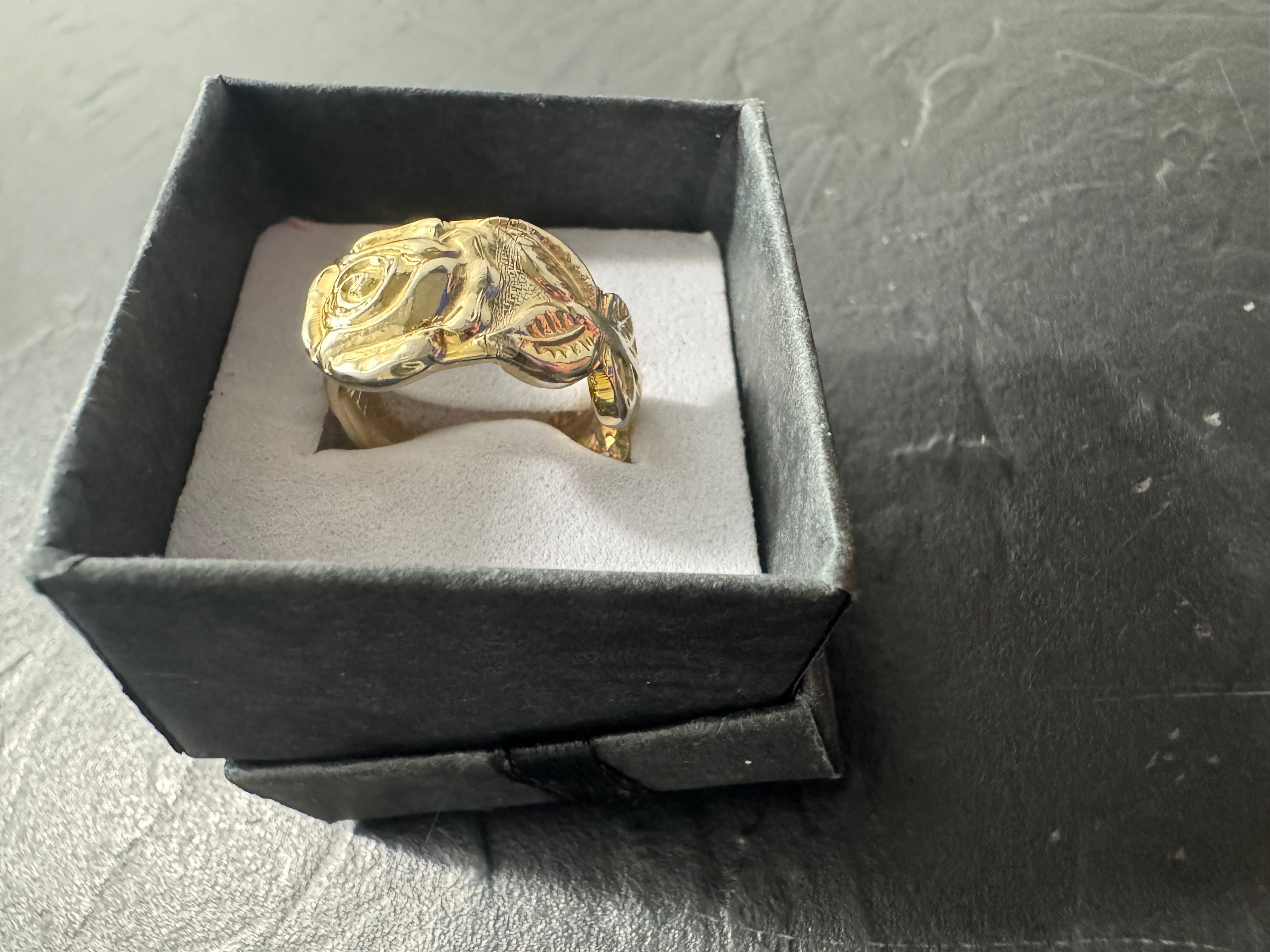 Gold Rose Spoon Ring – Handmade Floral Statement Ring – One of a Kind Size 5 – Featured in Scribe Art Ohio
