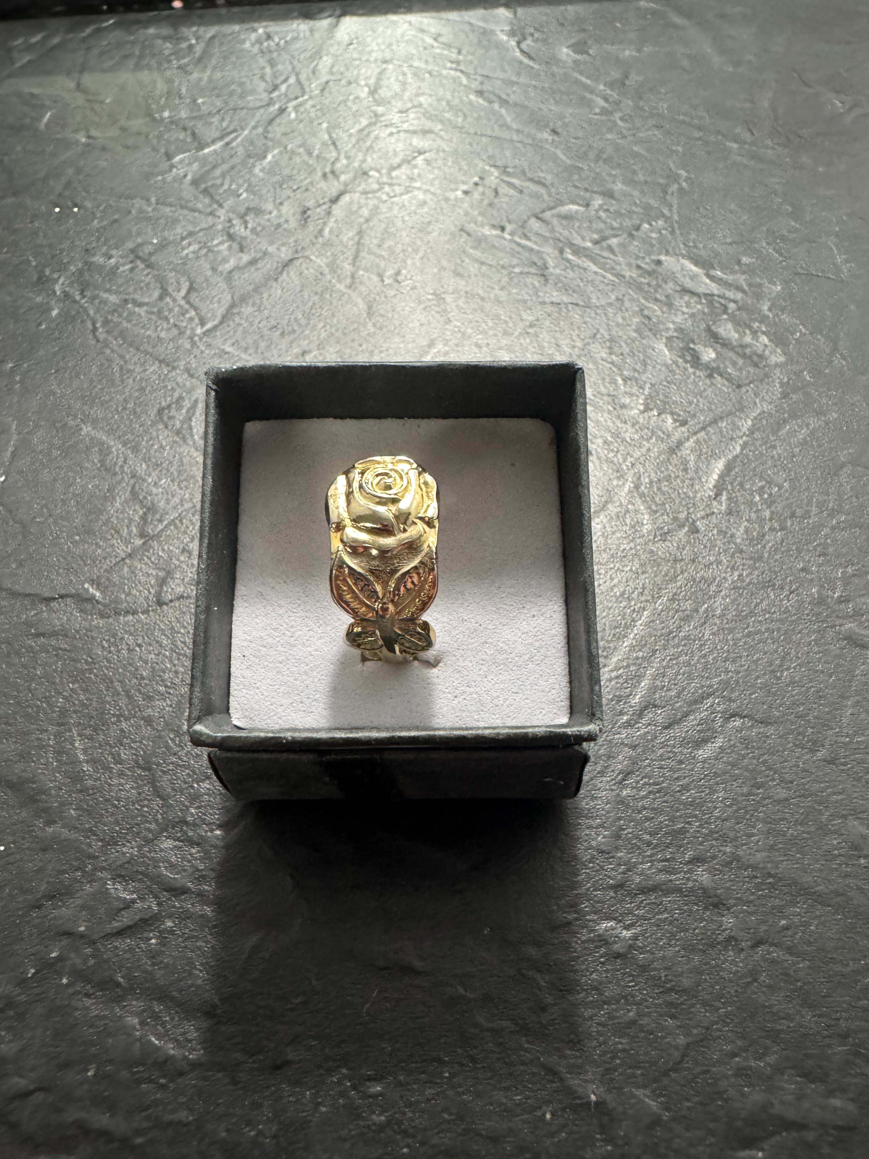 Gold Rose Spoon Ring – Handmade Floral Statement Ring – One of a Kind Size 5 – Featured in Scribe Art Ohio