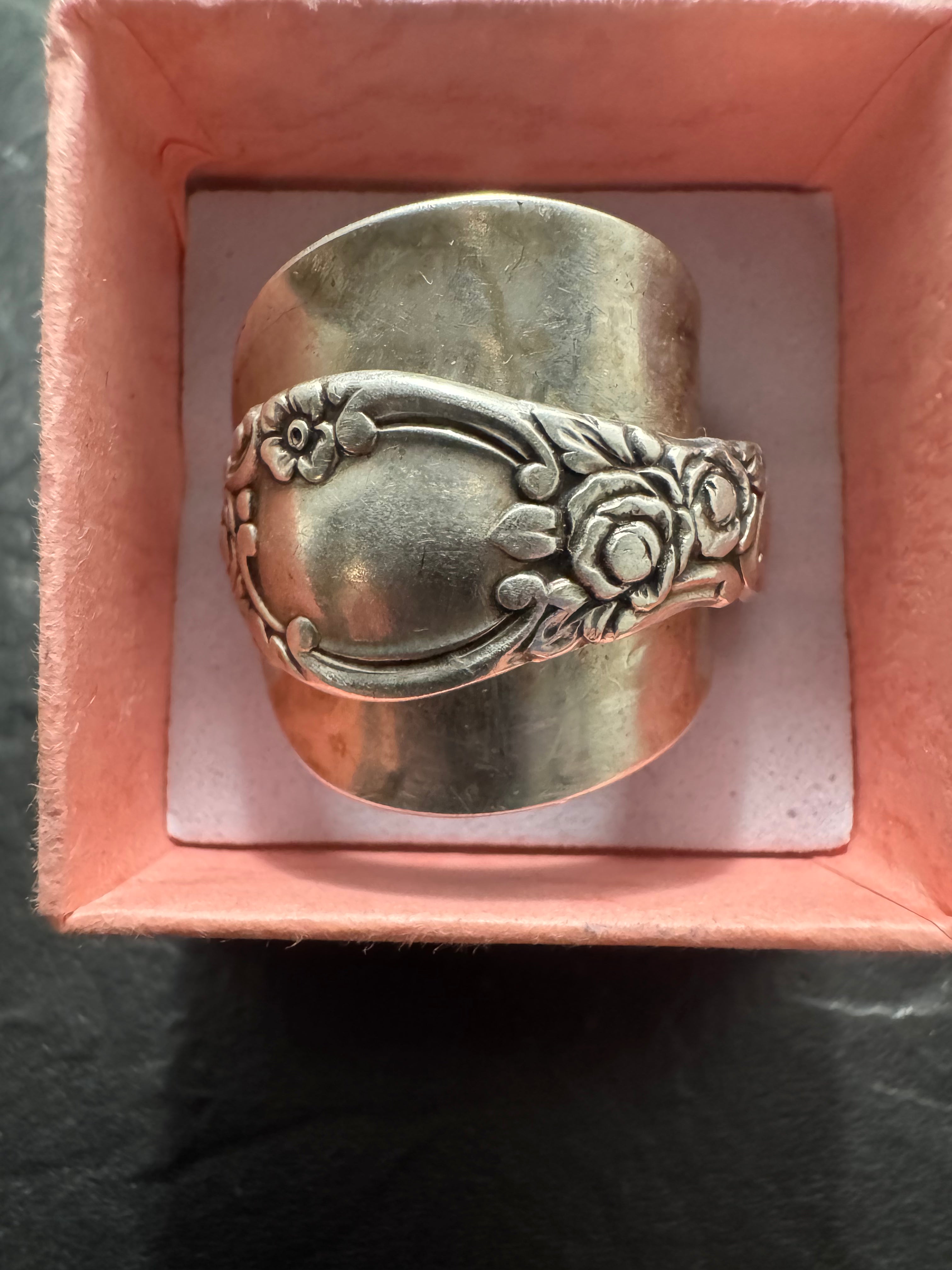 Wm. A. Rogers Silverplate Wrap Spoon Ring – Vintage Floral Statement Ring – Handmade Size 10