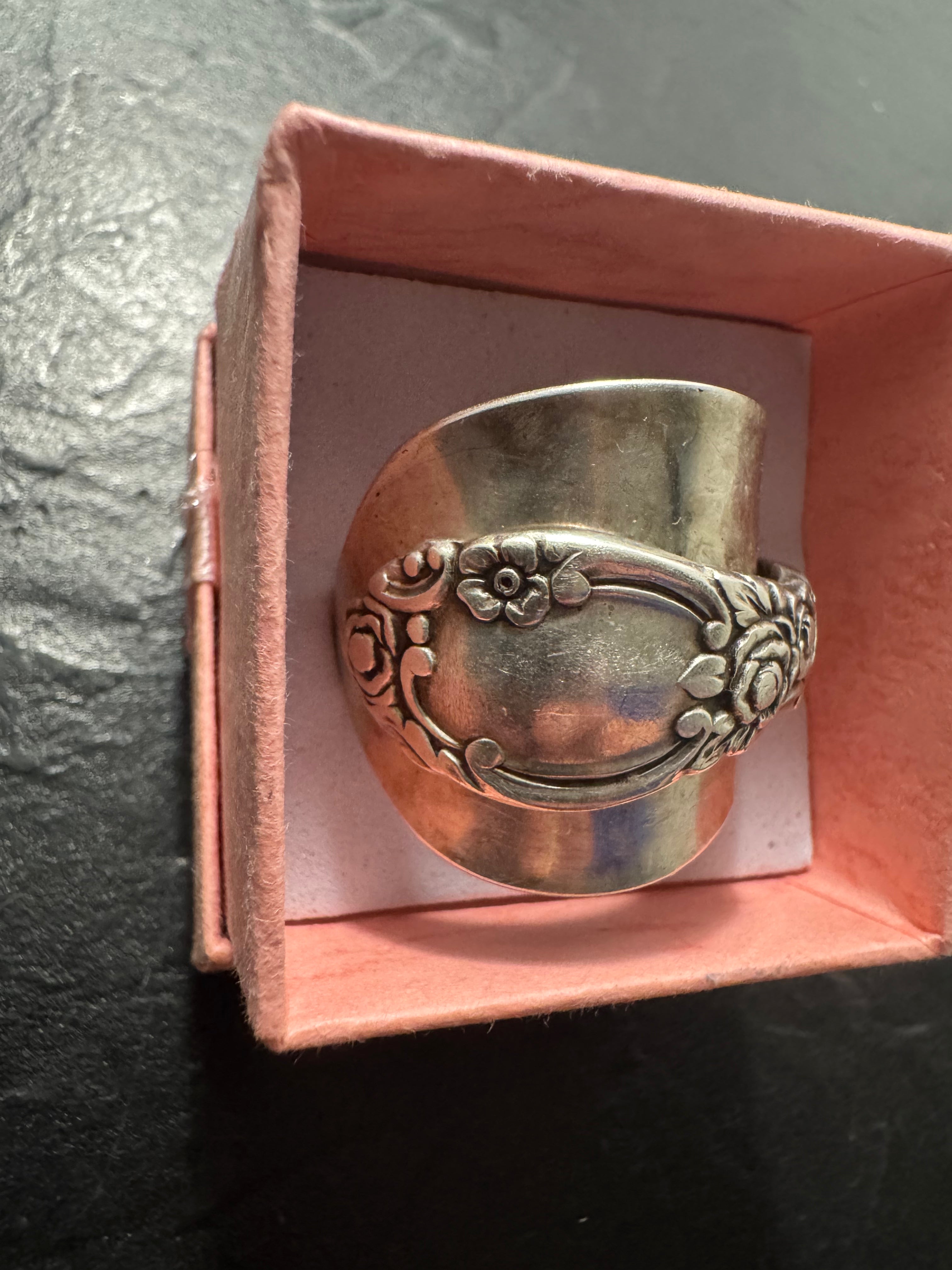 Wm. A. Rogers Silverplate Wrap Spoon Ring – Vintage Floral Statement Ring – Handmade Size 10