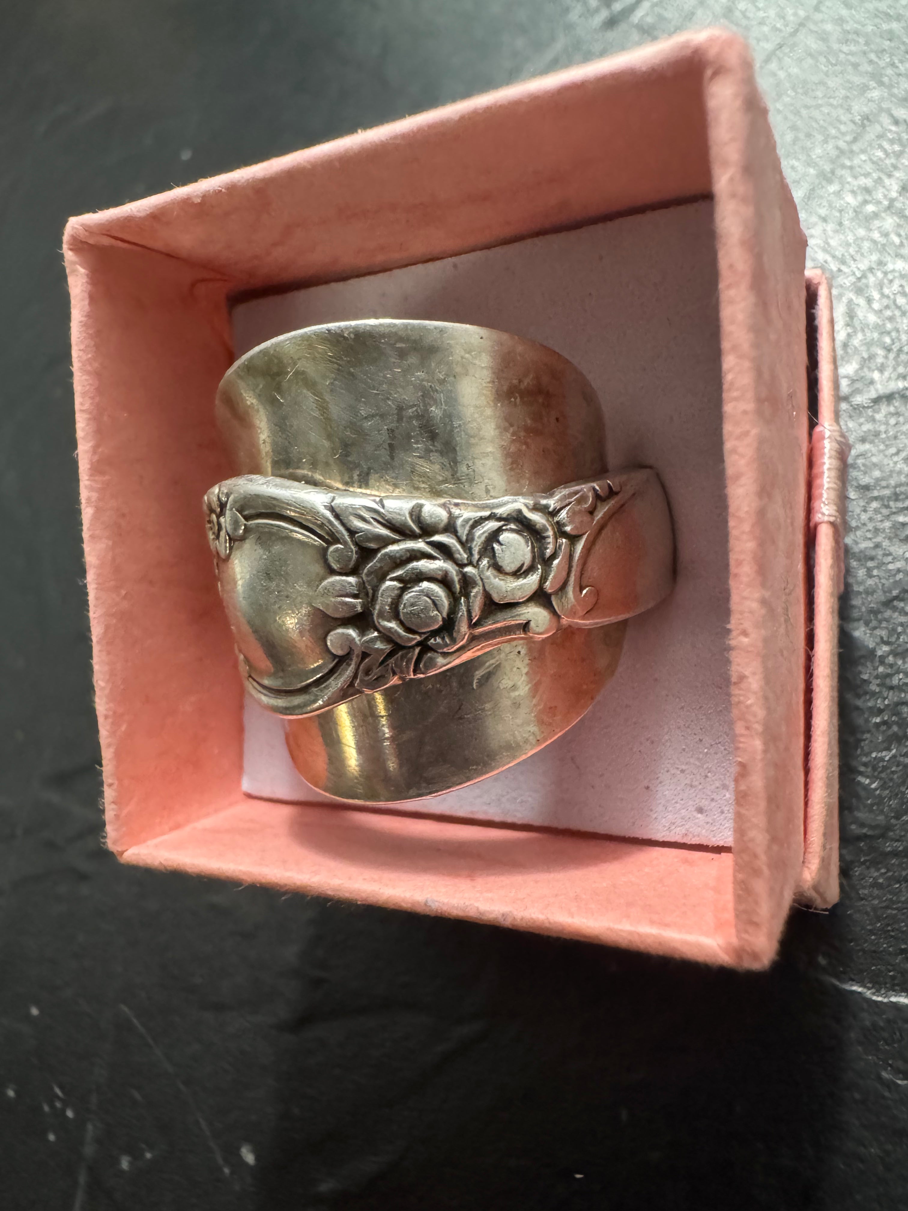 Wm. A. Rogers Silverplate Wrap Spoon Ring – Vintage Floral Statement Ring – Handmade Size 10