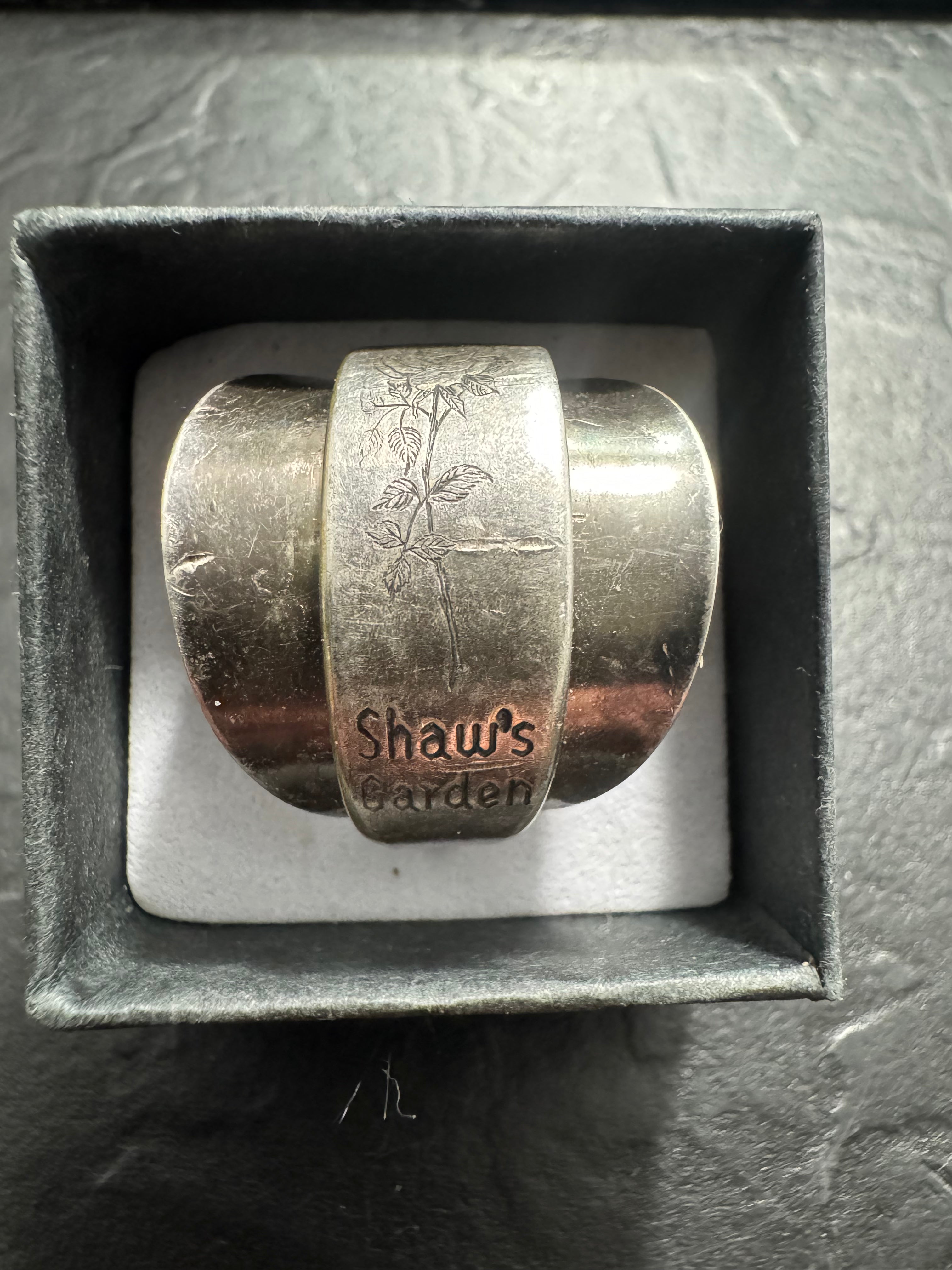 Vintage Shaw’s Garden Spoon Ring – Oneida LTD Silversmith Fold Over Ring – Size 13 Handmade Botanical Jewelry