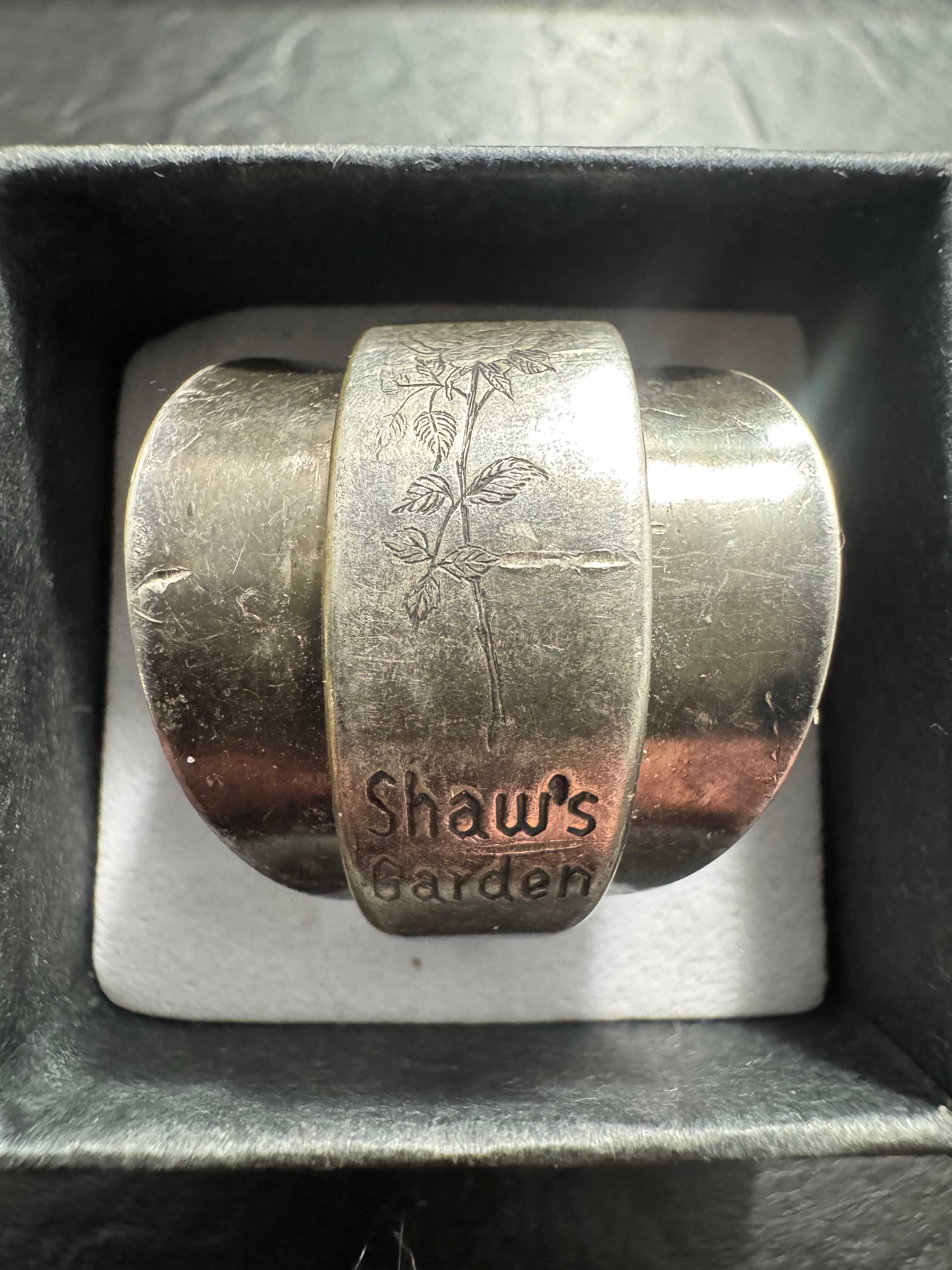 Vintage Shaw’s Garden Spoon Ring – Oneida LTD Silversmith Fold Over Ring – Size 13 Handmade Botanical Jewelry