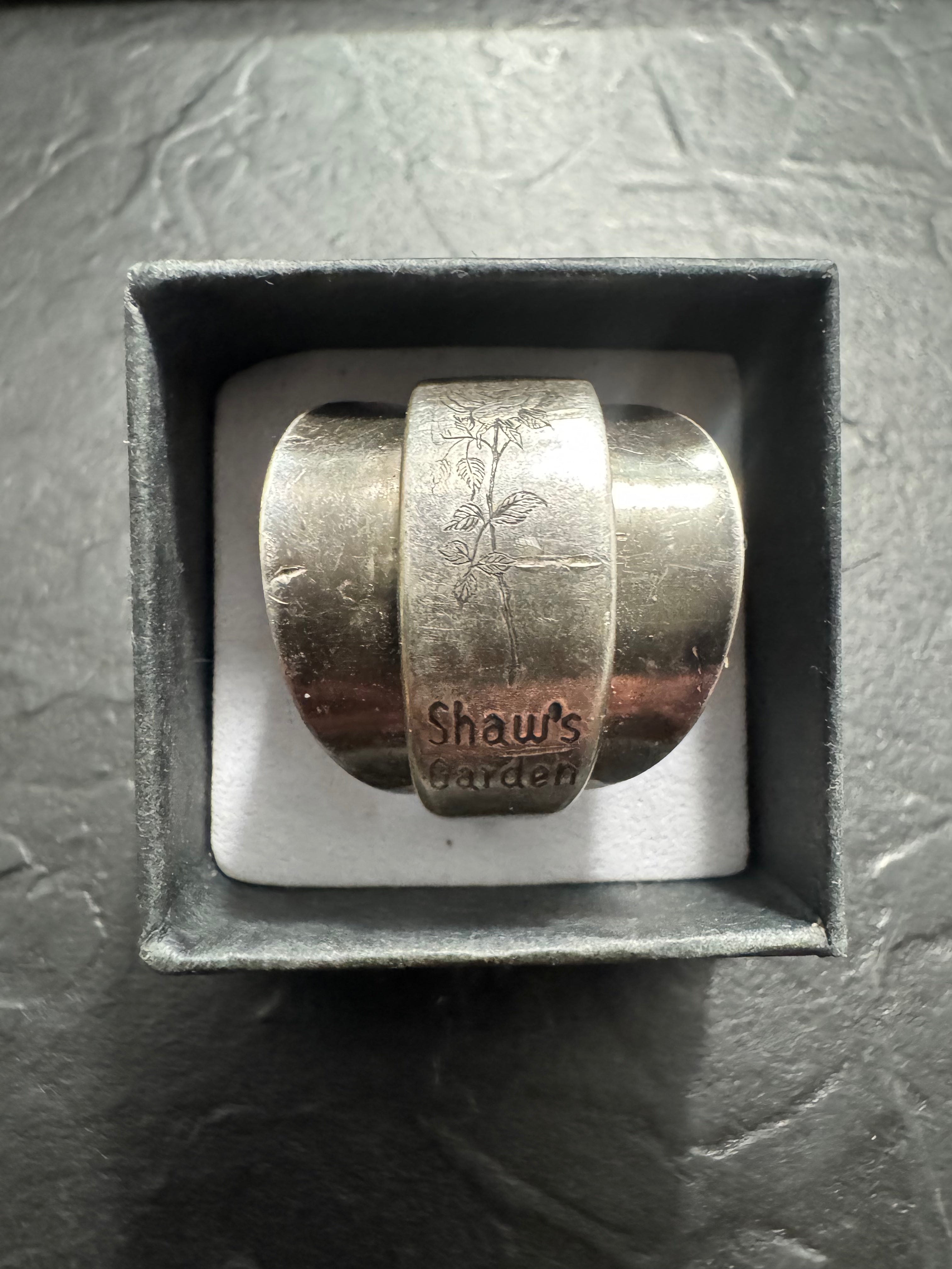 Vintage Shaw’s Garden Spoon Ring – Oneida LTD Silversmith Fold Over Ring – Size 13 Handmade Botanical Jewelry