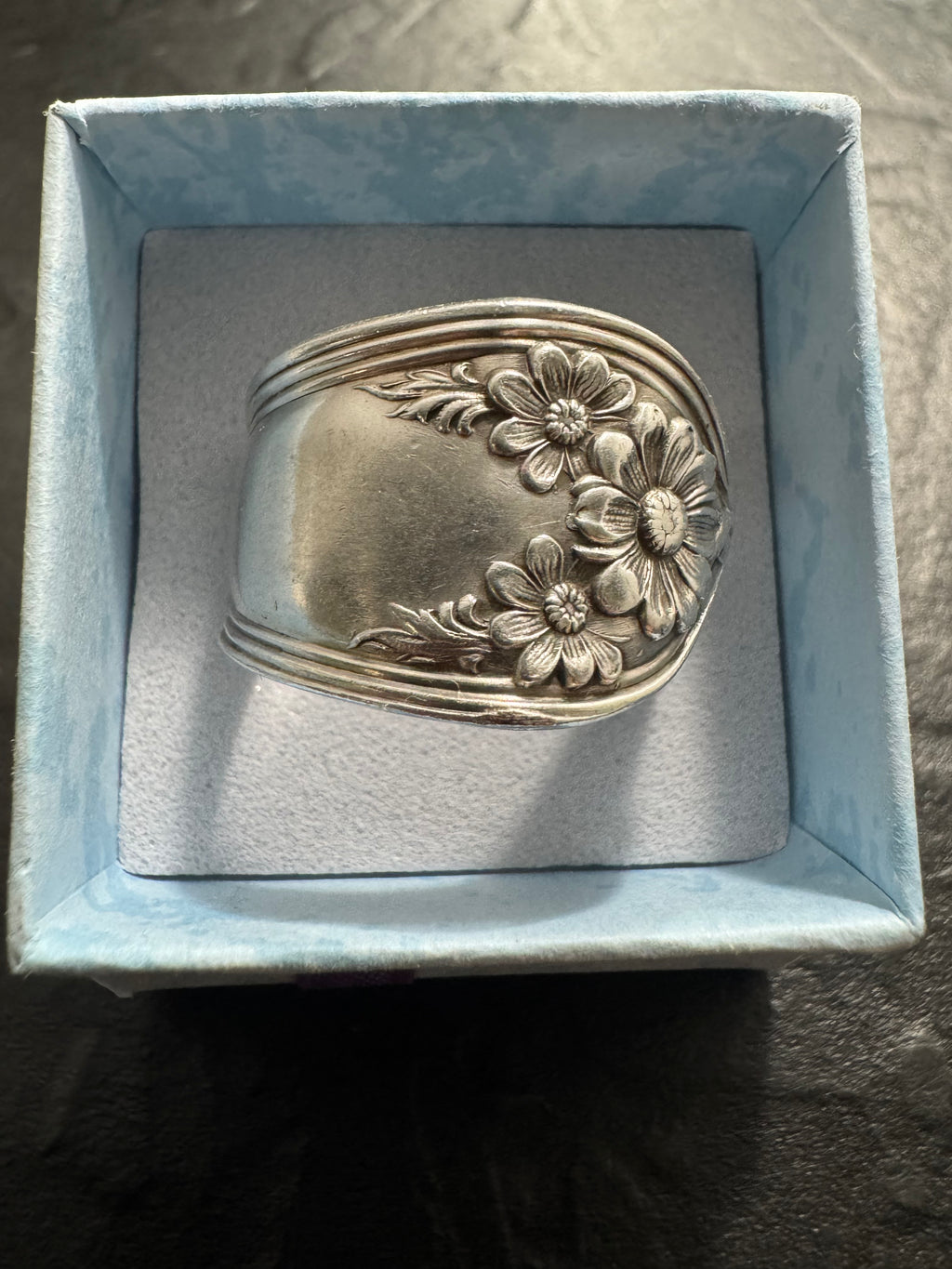 Antique Wm. Rogers & Son Floral Spoon Ring – Handmade Daisy Garden Band – Size 10 – One of a Kind