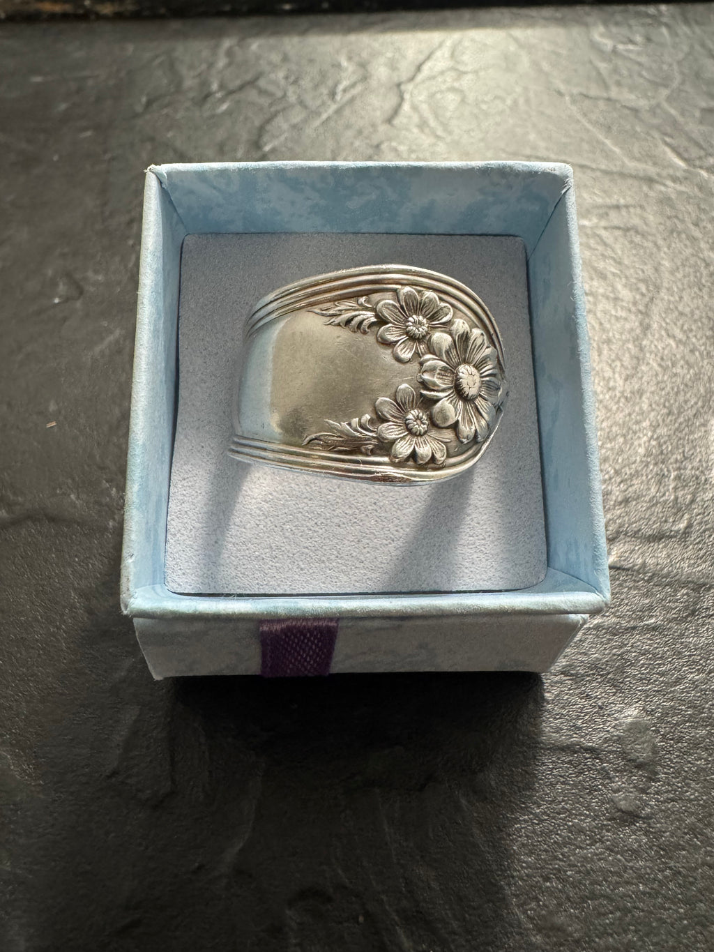 Antique Wm. Rogers & Son Floral Spoon Ring – Handmade Daisy Garden Band – Size 10 – One of a Kind