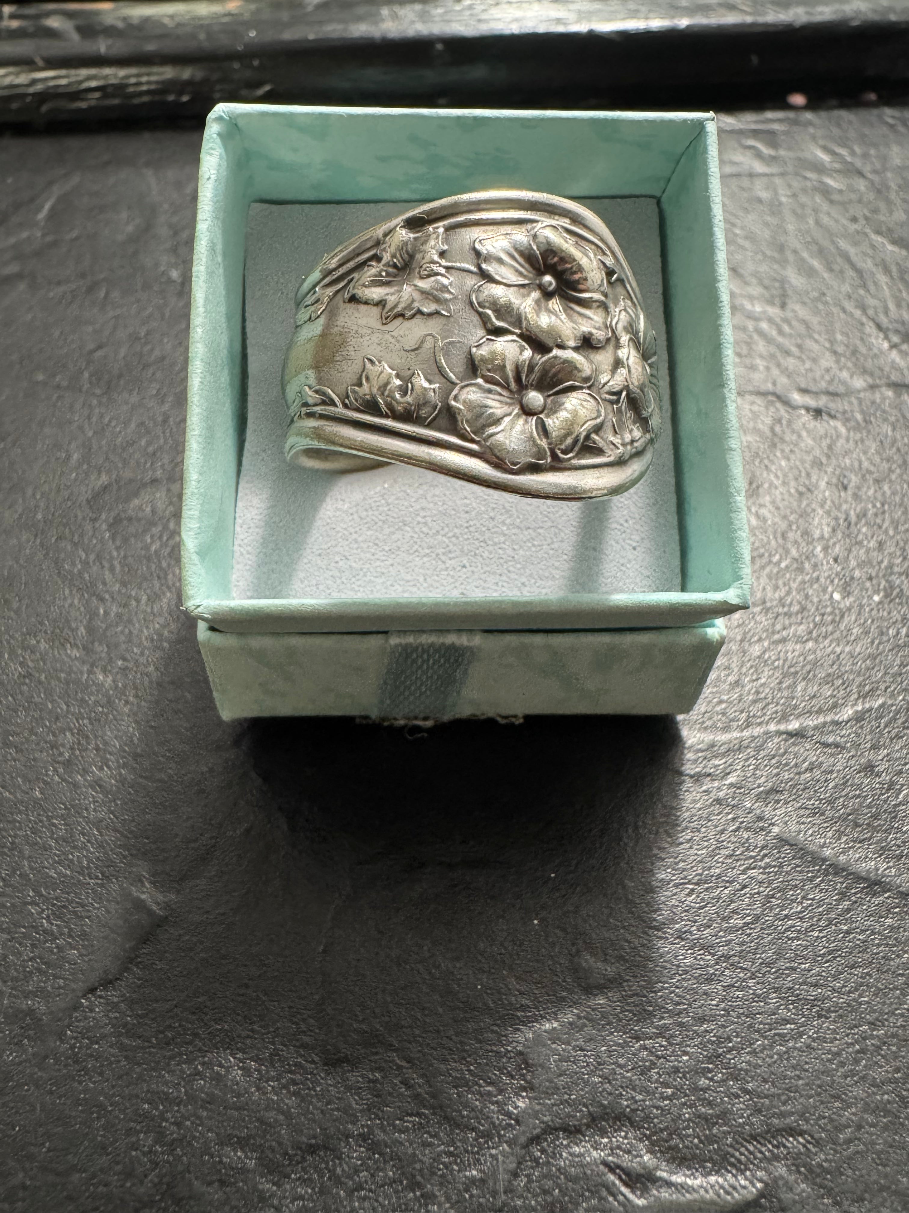 Vintage Fairfield Floral Spoon Ring – Handmade Statement Band – Size 13 – One of a Kind