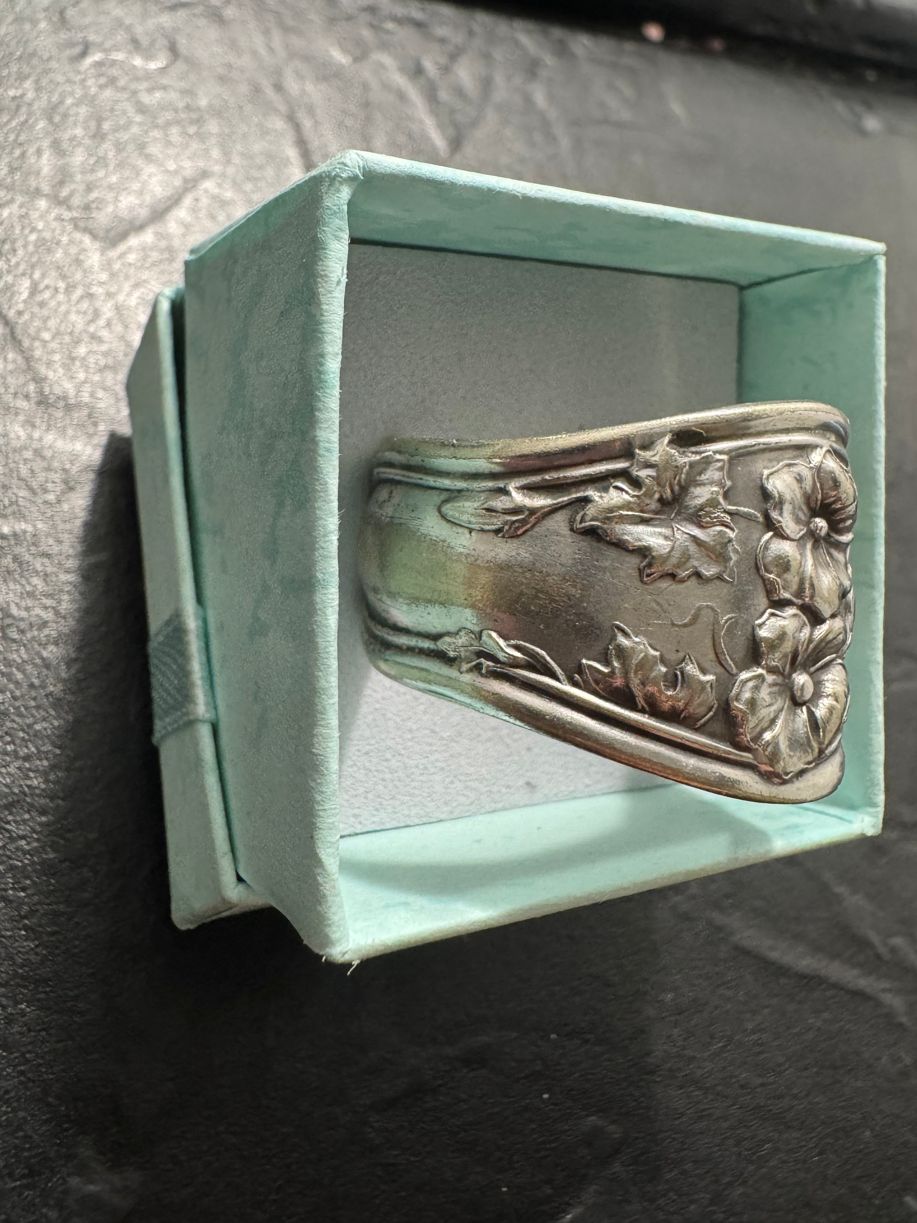 Vintage Fairfield Floral Spoon Ring – Handmade Statement Band – Size 13 – One of a Kind