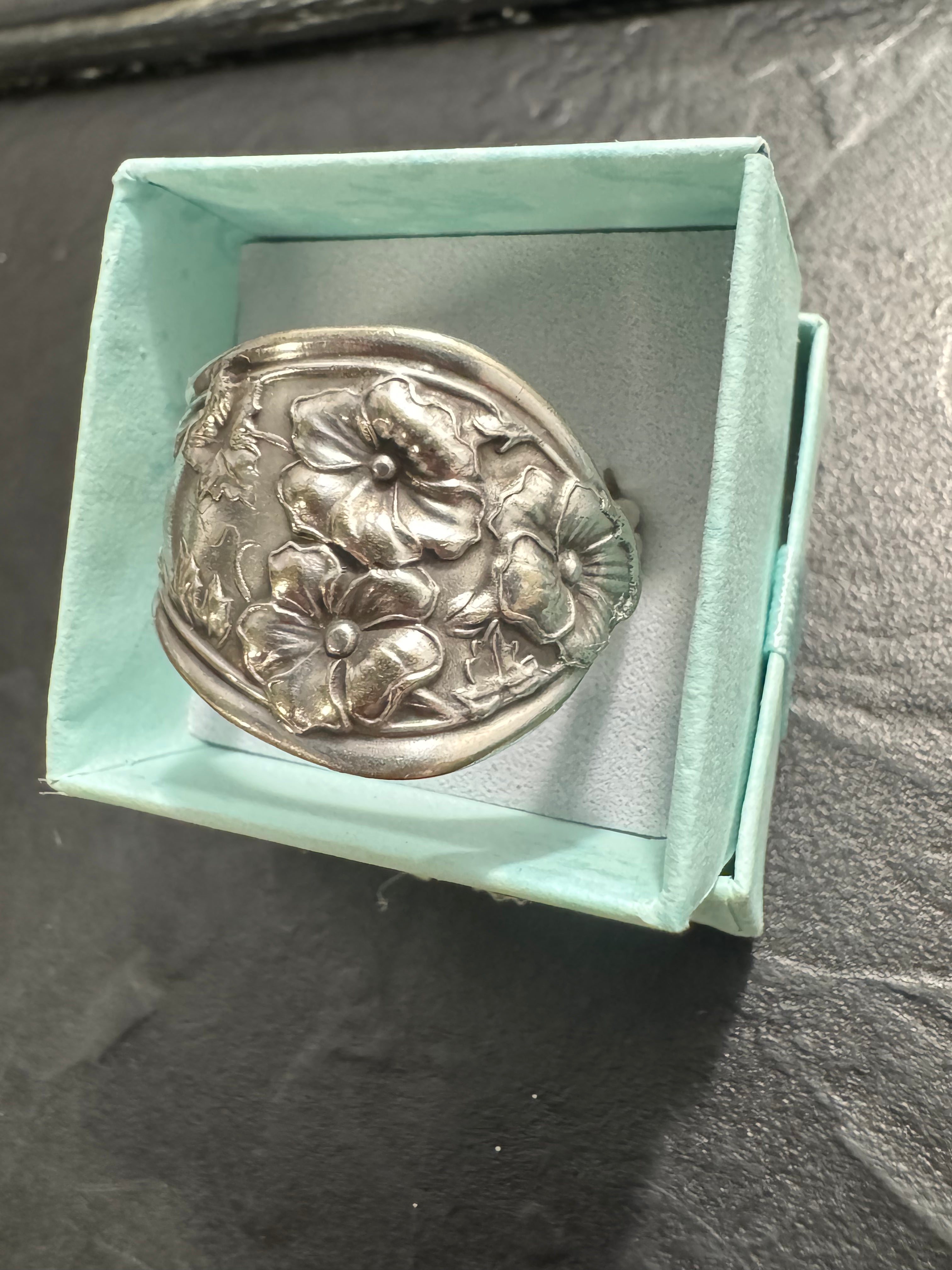 Vintage Fairfield Floral Spoon Ring – Handmade Statement Band – Size 13 – One of a Kind