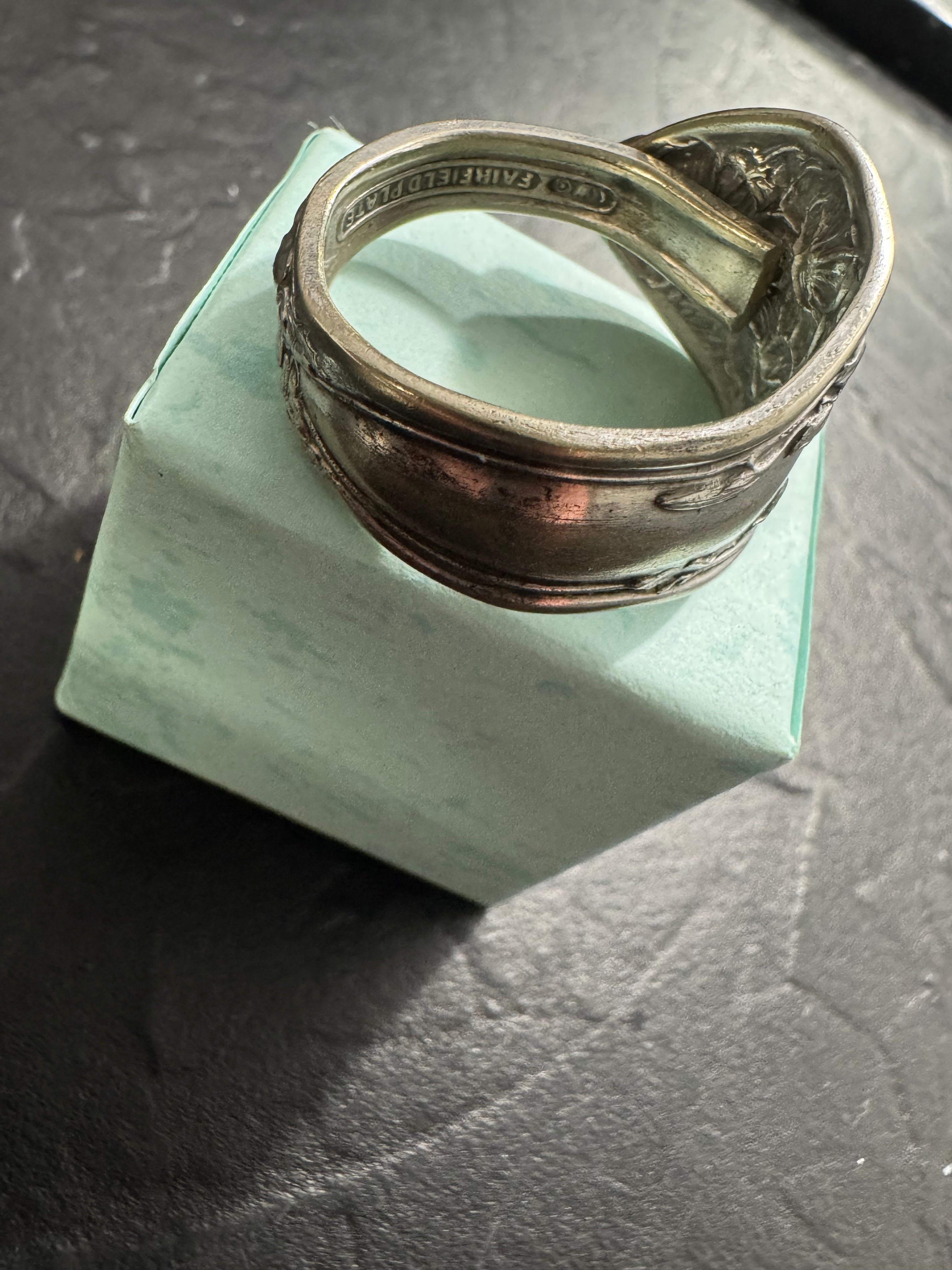Vintage Fairfield Floral Spoon Ring – Handmade Statement Band – Size 13 – One of a Kind