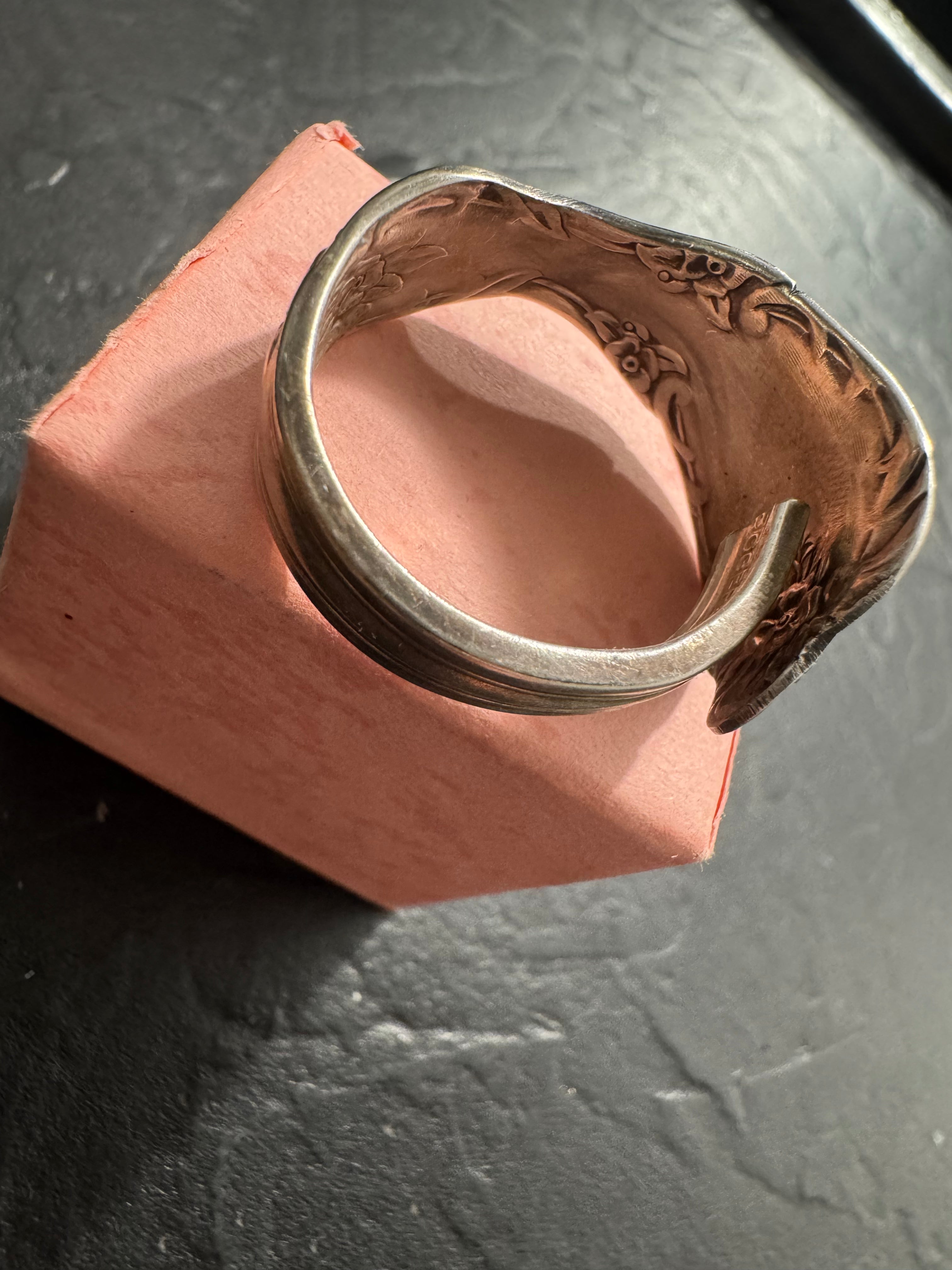 “Gilded Garden” – Handmade Rogers Silver Spoon Ring (Size 12) | Antique Floral Statement Ring