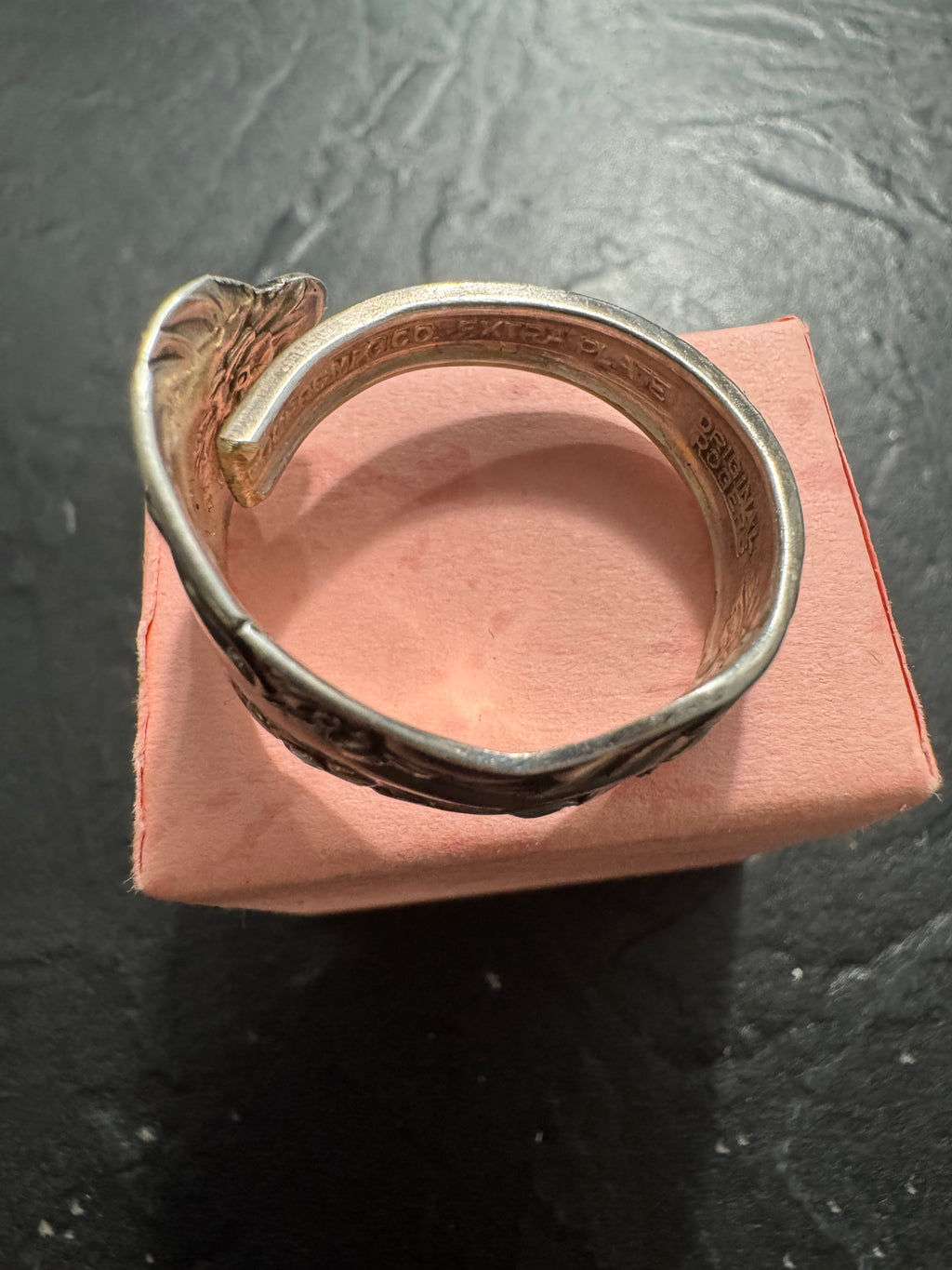 “Gilded Garden” – Handmade Rogers Silver Spoon Ring (Size 12) | Antique Floral Statement Ring