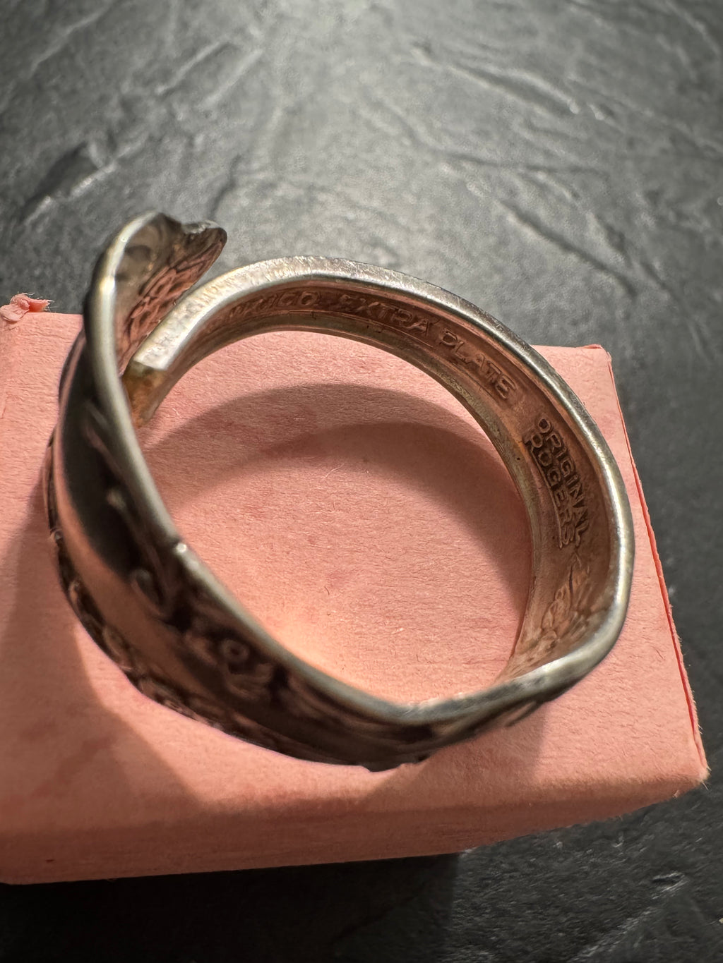 “Gilded Garden” – Handmade Rogers Silver Spoon Ring (Size 12) | Antique Floral Statement Ring